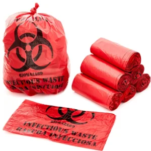 Biohazard Waste Bags 50 Pk. 10 Gallon, 24″ Red Trash Liner With Hazard Symbol